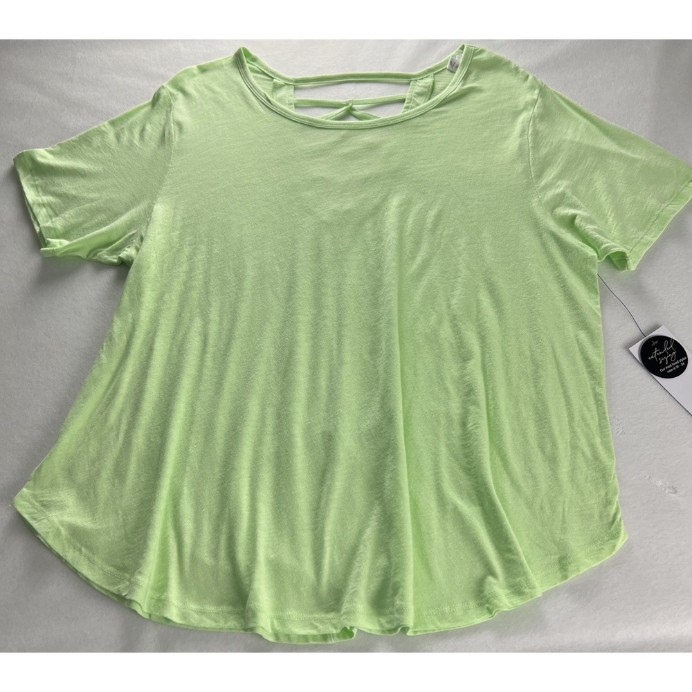 Kinesis Womens Tunic Top Sz 2X Plus Short Sleeve Stretch Green Braided Back A09